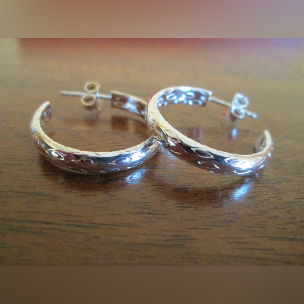 Sterling Silver Etched Hoop Earrings